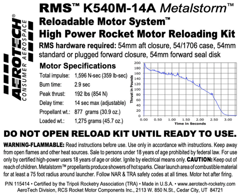 AeroTech K540M-14A RMS-54/1706 Reload Kit (1 Pack) - 115414
